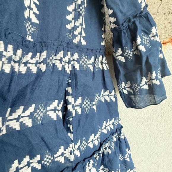 Elan Boho Embroidered Cotton Mini Dress Navy Tiered Cottagecore Indie M - Picture 6 of 8